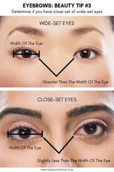 Eyebrow shaping for beginners: PRO Tip - Before shaping your brows first determine if you happen to have wide-set or close-set eyes...If so, there are tricks for this! Click link for them... #beauty #eyebrows #makeup Eyebrow Shaping For Beginners, Wide Set Eyes, Eyebrows Makeup, Deep Set Eyes, Eyebrow Makeup Tips, Eye Makeup Steps, How To Apply Eyeshadow, Best Eyebrow Products, Pro Tip