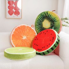 What's included: 1-Pack Velvet Throw Pillow (Kiwi/Lemon/Orange/Watermelon) Color/Pattern: Green/Kiwi | Kindred Home Fruit Round Throw Pillow (15-Inch) Polyester / Polyfill / Velvet / Textured in Orange | Wayfair Round Decorative Pillows, Beetlejuice Halloween, Pillow For Couch, Orange Throw Pillows, Couch Decor, Round Throw Pillows, Orange Velvet, Decorative Pillows Couch, Couch Throw Pillows