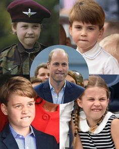 the prince and princess of cambridge are pictured in this composite collage, including two young children