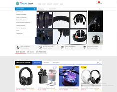 an image of a website page with headphones on the front and back pages,