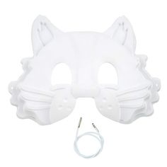 a white cat mask with ears on it's head and two wires attached to the side