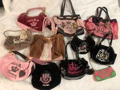 2000s Purse, 2000s Bags, 2000s Fashion Inspiration, Y2k Bags, Mcbling Fashion, Vintage Designer Bags, Juicy Couture Purse, Girly Bags, 2000s Fashion Outfits