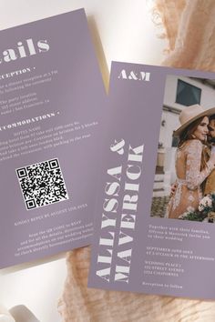 🏷️$1.98 📢Before Discount - 🎁 Elegant Bold simple white on muted lavender purple photo wedding invitation with a modern bold font, a photo and an all in one details at the back with qr code. 🥳🎉🥂🎁🔥 minimalist digital download, oversized bold font, all in one weddings, photo couple ceremony, qr code details scan, rsvp, initials monogram weddings, bold sage green wedding, muted lavender purple script, modern weddings Modern Bold Fonts, Muted Lavender, Bold Wedding Invitations, Purple Photo, Sage Green Wedding, Minimalist Wedding Invitations, Photo Wedding Invitations, Font A, Simple Wedding Invitations