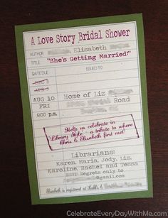 a love story bridal shower card on a table