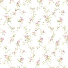 a white wallpaper with pink and green flowers