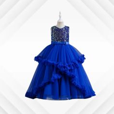 Girls Elegant Sleeveless Sequins Princess Dress For Christmas Birthday Party Performance Polyster Sleeveless Long Length Contrast Sequin Non Stretch Size: 7-8y Royal Blue Dress Kids, Blue Sequined Princess Dress For Dress-up, Ball Dresses For Kid Blue, Royal Blue Girls Dress, Royal Blue Flowergirl Dress, Dress For Christmas, Christmas Birthday Party, Christmas Dress, Kids' Dresses