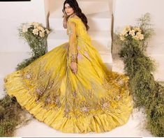 "Explore our stunning collection of Pakistani and Indian wedding dresses and formals. Featuring our Desi Designersjorray  Nikkah Garara, Shalwar Kameez, Anarkali Suits, Sharara Suits, Gharara Suits, Lehenga Choli, Long Gowns and Designer Sarees. Shop online for the latest Pakistani and Indian bridal wear, perfect for your special day. Get ready to shine in our elegant and affordable dresses, designed to make you look Fabulous. Whether you're in the UK or USA, our Pakistani and Indian wedding dre Yellow Salwar Kameez With Intricate Embroidery For Weddings, Gold Organza Gown For Eid, Designer Yellow Gown With Dabka Work, Yellow Designer Gown With Dabka Work, Yellow Semi-stitched Gown With Intricate Embroidery, Semi-stitched Yellow Gown With Intricate Embroidery, Yellow Wedding Gown With Intricate Embroidery, Yellow Anarkali Gown With Dabka Work, Organza Maxi Length Sharara For Wedding