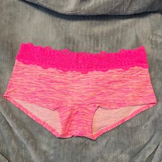 Extra Low Rise Boyshort, Size Large. Color Is Multicolored Pink Stripe With A Pink Wide Lace Band. Discontinued Style And Hard To Find In This Size. Nwot. Lace Bands, Pink Stripes, Hard To Find, Vs Pink, Victoria's Secret Pink, Secret Pink, Women's Intimates, Victoria Secret Pink, Low Rise