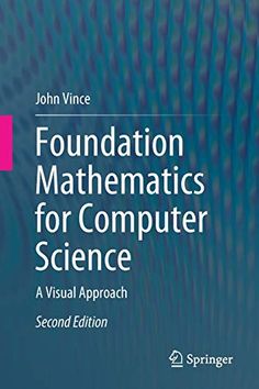 a book cover with the words foundation maths for computer science in blue and pink