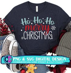 a t - shirt that says ho hoo merry christmas and is surrounded by other holiday items