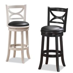 two black and white stools next to each other in front of a white background