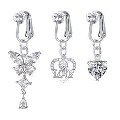 three pieces of jewelry with the word love written on each side and two charms attached to them