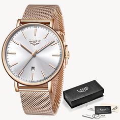 Color: Rose gold white Simple Watches, Couple Style, Gold Watches Women, Cheap Watches, Bracelet Watches Women, Rose Gold White, Luxury Women Fashion, Waterproof Watch, Stainless Steel Mesh