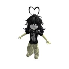 an animated girl with black hair and heart shaped hair is flying through the air in front of a white background