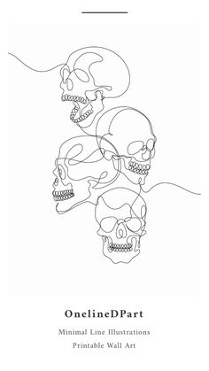 three skulls with one line drawing in the middle