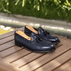 Shoes Size: US 7.5 Slip On Dress Shoes, Blue Tassel, Handmade Leather Shoes, Leather Dress Shoes, Tassel Loafers, Leather Shoes Men, Leather Tassel, Leather Dress, Penny Loafers