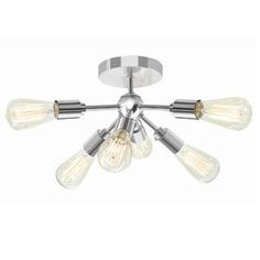 a chrome finish ceiling light with five lights on each side and four bulbs in the middle