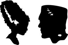 the silhouettes of two people facing each other, one is wearing a sailor's hat