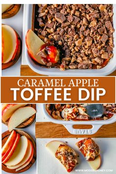 caramel apple toffe dip is an easy dessert that's ready in under 30 minutes