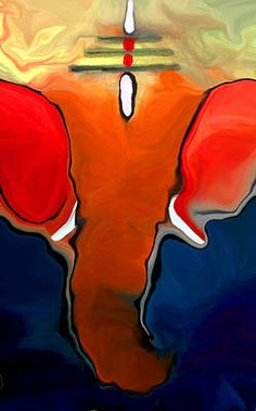 an abstract painting of a person's body in red, orange and blue colors