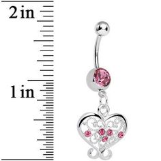 Embrace elegance as well as brilliance with a pink gem heart dangling belly button ring. The lovely scrollwork is enhanced by loads of sparkle, thanks to the gem barbell and additional gems on the heart's center. Find love all year long with Valentine's Day themed navel ring pierced Body Jewelry./font> Specifications 14 Gauge (1.6mm), 7/16" (11mm), 316L Surgical Grade Stainless Steel, 5mm Ball Pink Heart Shaped Body Jewelry For Gift, Pink Heart Body Jewelry For Gift, Pink Heart-shaped Body Jewelry For Gift, Pink Heart-shaped Body Jewelry For Valentine's Day, Pink Belly Rings For Wedding, Silver Belly Rings For Valentine's Day, Jewelry Font, Silver Heart Belly Rings For Valentine's Day, Cheap Pink Belly Rings For Valentine's Day