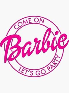 the barbie let's go play logo is shown in pink and purple letters on a white background