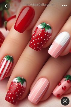 From Nikki Monier Strawberry Nail Art, Fruit Nail Art, Kutek Disney, Finger Nail Art, Pretty Nail Art Designs, Pretty Nail Art, Nail Art Summer, Floral Nails, Fancy Nails