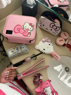 hello kitty themed items are on the counter