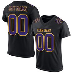 Custom Black Purple-Gold Mesh Authentic Football Jersey Customizable Black Jersey For Game Day, Customizable Black Jersey For Fan Gear, Customizable Black Jersey For Fans, Collegiate Black Customizable Jersey, Black Collegiate Jersey, Customizable, Customizable Black Collegiate Jersey, Customizable Black Varsity Jersey, Black Collegiate Jersey For Customization, Black Fan Apparel Jersey For Game Day