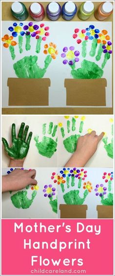 mother's day handprint flower craft for kids to make with their hands and fingers