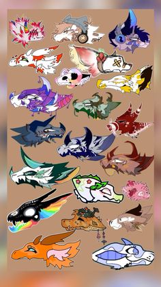 an image of many different types of pokemons on a beige background with blurry colors