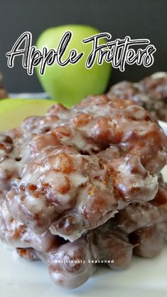 apple fritters are stacked on top of each other