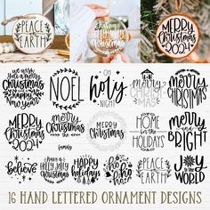 hand lettered ornaments and christmas decorations