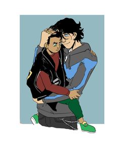 two people are hugging each other while one person is wearing green shoes and the other has black hair