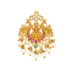 Embrace the beauty of cultural heritage with this stunning 22k gold Laxmi pendant by Virani Jewelers.This radiant piece of Indian gold jewelry highlights the unique excellence of temple jewelry designs. The stunning display of emeralds, rubies, cubic zirconia, and pearls enhanced the Laxmi pendant design with vibrant beauty. Add a 22k gold chain from Virani Jewelers to your purchase to complete the look. Features• 22k yellow gold• Cubic zirconia• Emeralds• Rubies• Pearls• Temple style designSpec 22k Gold Temple Necklace Pendant For Festivals, Festive 22k Gold Temple Necklace With Pendant, 22k Gold Temple Necklace Pendant For Wedding, 22k Gold Wedding Temple Necklace Pendant, Wedding 22k Gold Temple Pendant Necklace, 22k Gold Kundan Pendant Necklace For Diwali, 22k Gold Pendant Temple Necklace For Festivals, Yellow Gold Chandbali Temple Necklace For Puja, Gold Temple Necklace With Pearl Pendant