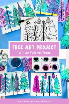 art project for kids to make winter folk trees