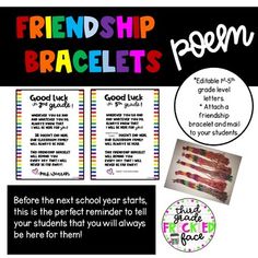 a poster with the words, friends and braclets in different colors on it