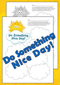 the do something nice day activity book with an image of clouds and sun on it