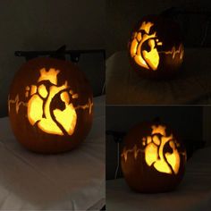 pumpkin carved to look like a cat's paw