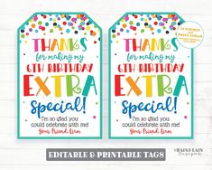 two birthday tags for friends with confetti on the front and one saying,'my birthday would not be the same without friends