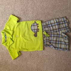 Nwot Matching Set Of Short Sleeve Collared Polo Shirt With Plaid Happy Turtle And Matching Plaid Shorts, Size 12 Month, No Notable Flaws Shirt Is A Bright Green/Yellow Color; Shorts Are A Dark Green, Yellow, And Blue Plaid Drawstring On The Shorts Is Non-Functional 100% Cotton Casual Green School Sets, Casual Green Sets For School, Green Cotton School Sets, Happy Turtle, Plaid Shorts, Green Plaid, Baby Disney, Blue Plaid, Matching Sets