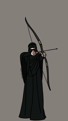 an image of a man with a bow and arrow in his hand, wearing a black outfit