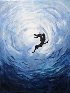 a painting of a woman floating in the air