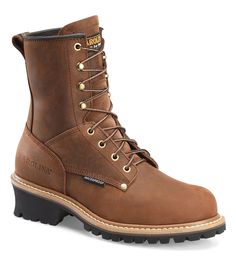 From Carolina&#x2C; the Men's Elm 8" Waterproof Steel Toe Logger Work Boots feature:Leather upperSteel safety toe capWaterproof SCUBALINER Synthetic liningRubber outsoleImported. Carolina Logger Boots, Mens Steel Toe Boots, Logger Boots, Weatherproof Boots, Wide Width Boots, Beach Styles, Steel Toe Boots, Comfortable Boots, Wide Boots