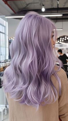 Long Pastel Purple Hair, What Color Should I Dye My Hair Ideas, Pastel Color Hair Ideas, Pastel Colors Hair, Light Purple Hair Aesthetic, Lilac Hair Pastel, Lilac Hair Highlights, Lavender Hair Pastel, Pastel Purple Hair Color