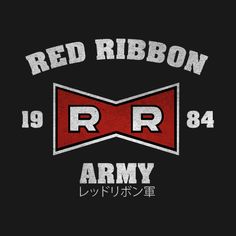 the red ribbon army logo on a black background