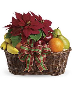 A feast for the eyes and the mouth! Send someone all the joys of the season with this gift basket of fresh fruit topped with a red potted poinsettia plant. It's an all-natural Christmas gift that won't soon be forgotten! A feast for the eyes and the mouth! Send someone all the joys of the season with this gift basket of fresh fruit topped with a red potted poinsettia plant. It's an all-natural Christmas gift that won't soon be forgotten! A feast for the eyes and the mouth! Send someone all the j Chocolate Delivery, Poinsettia Plant, Fruit Basket Gift, International Gifts, Fruit Gifts, Chocolate Fruit, Garden Christmas, Holiday Flower, Natural Christmas