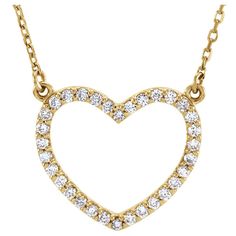 14K Yellow Gold Open Heart Diamond Necklace in 16" Gold Open Heart Necklace, 14k Rose Gold Jewelry, Pink Gold Jewelry, Pink Gold Necklace, Diamond Circle Necklace, Open Heart Necklace, Diamond Heart Pendant Necklace, Heart Necklace Diamond, Circle Diamond