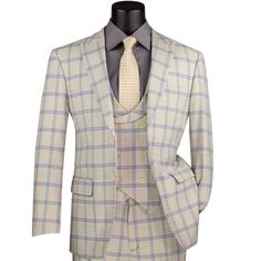 #ad Premium BIG & TALL Men's Light Beige Windowpane 3pc Stretch Modern Fit Suit NWT, Fashion Mens Suits Blazers Windowpane Suit, Modern Fit Suit, Flat Front Pants, Peak Lapel, Fashion Mens, Tall Guys, Big & Tall, Light Beige, Modern Fit