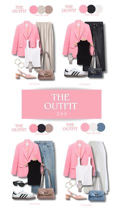 Mix and match pink blazer Pink Blazer Styling, Styling Pink Blazer, Pink Blazer Work Outfit, Light Pink Color Combinations Outfit, Pink Combination Outfit, Outfit Con Blazer Rosa, Pink Matching Outfits, Pink Blazer Outfit Work, Capsule Wardrobe Pink